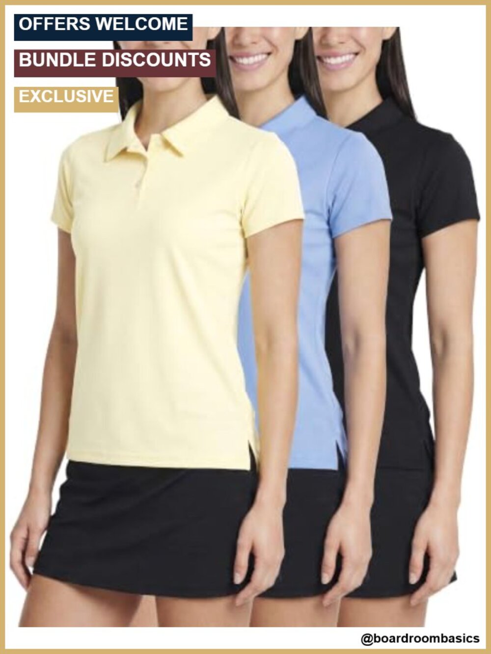 Women's 3-Pack Dry-Fit Performance Polo Shirt Short Sleeve Active Golf Top